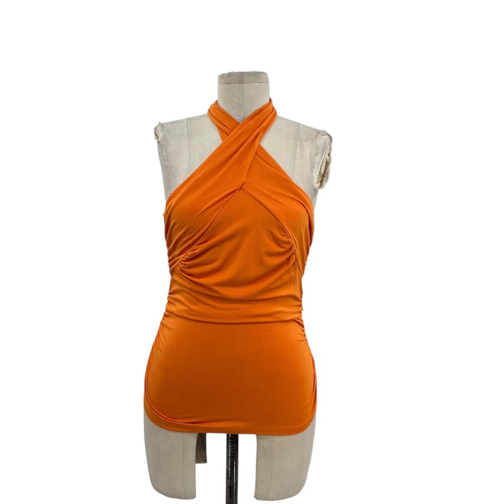 Veronica Beard Leyla Top‎ Halter Neck Sleeveless Jersey Orange Size XS - Picture 2 of 14